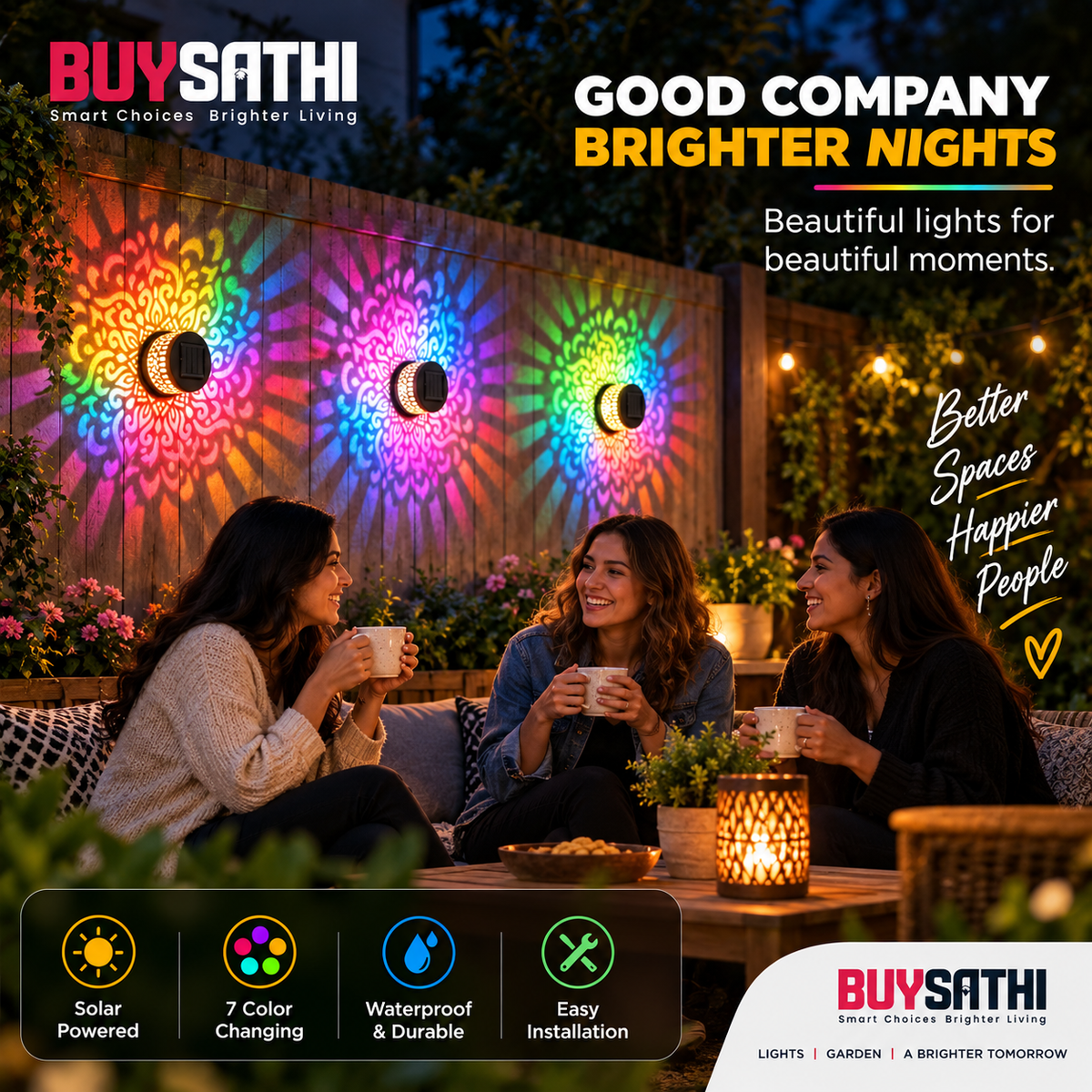 Solar Mandala Lights Outdoor Wall, 7 Color Changing Solar Projector Light, Waterproof Metal Decorative Light for Garden Fence Patio Backyard