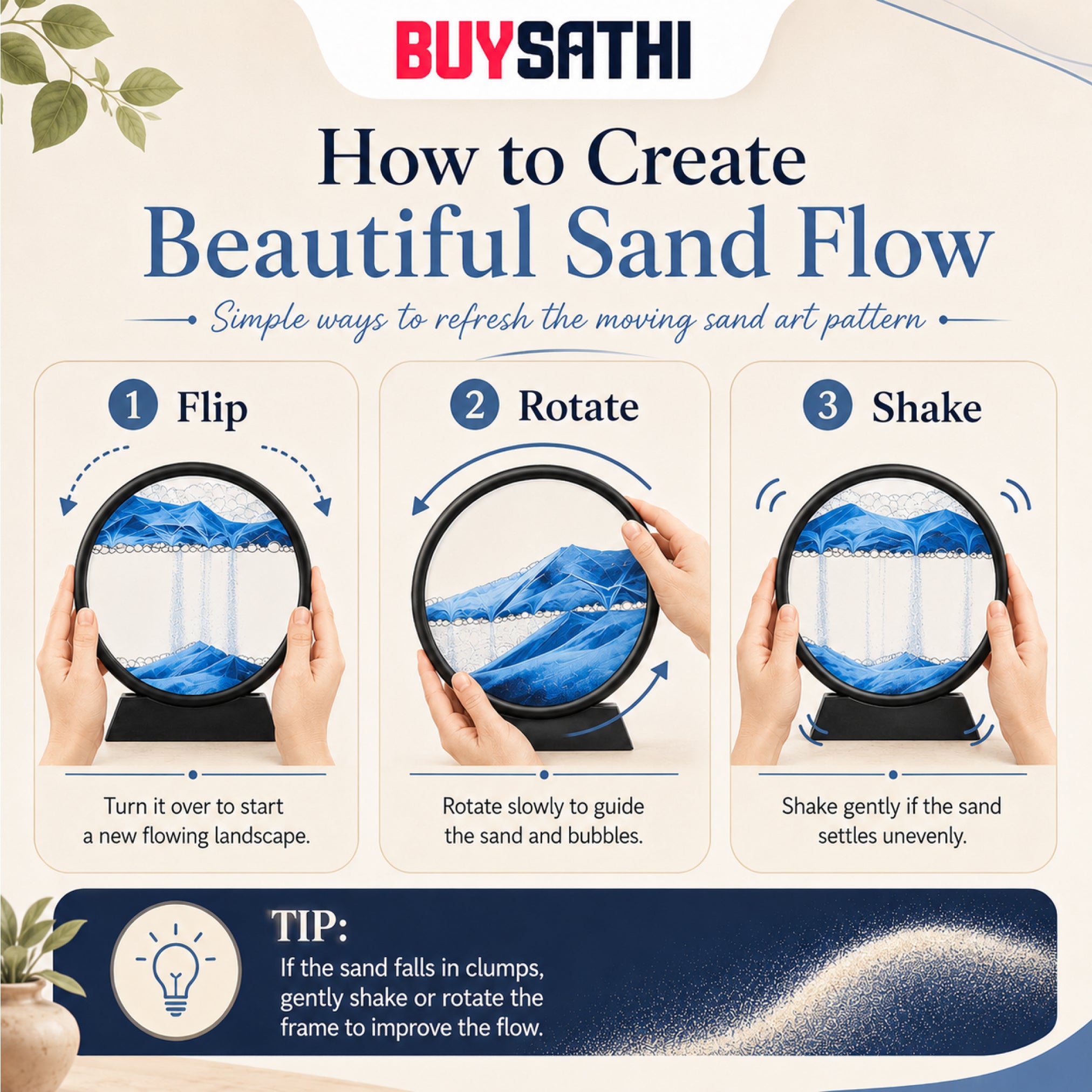 3D Moving Sand Art Picture Glass Liquid Painting Natural Landscape Showpieces for Home Decor, Antique Gifts for Kids, Office Desktop Decoration, Desk Table Decorative (7 Inch, Blue)