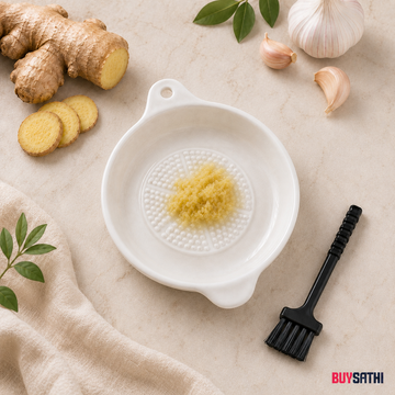 Ceramic Ginger Garlic Grater Plate with Brush Manual Crusher Grinder Tool for Ginger, Garlic, Turmeric, Nutmeg, Fruits & Vegetables Durable, Easy to Clean, Non-Slip Kitchen Utensil (4.3 Inch)