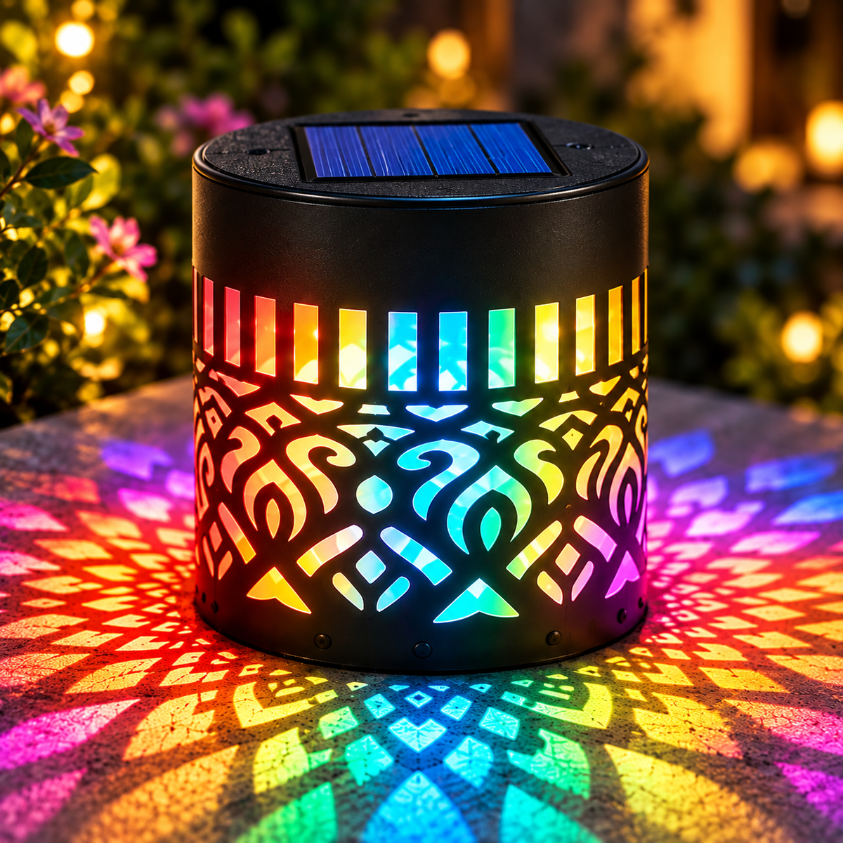 Solar Mandala Lights Outdoor Wall, 7 Color Changing Solar Projector Light, Waterproof Metal Decorative Light for Garden Fence Patio Backyard