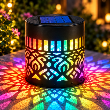 Solar Mandala Lights Outdoor Wall, 7 Color Changing Solar Projector Light, Waterproof Metal Decorative Light for Garden Fence Patio Backyard