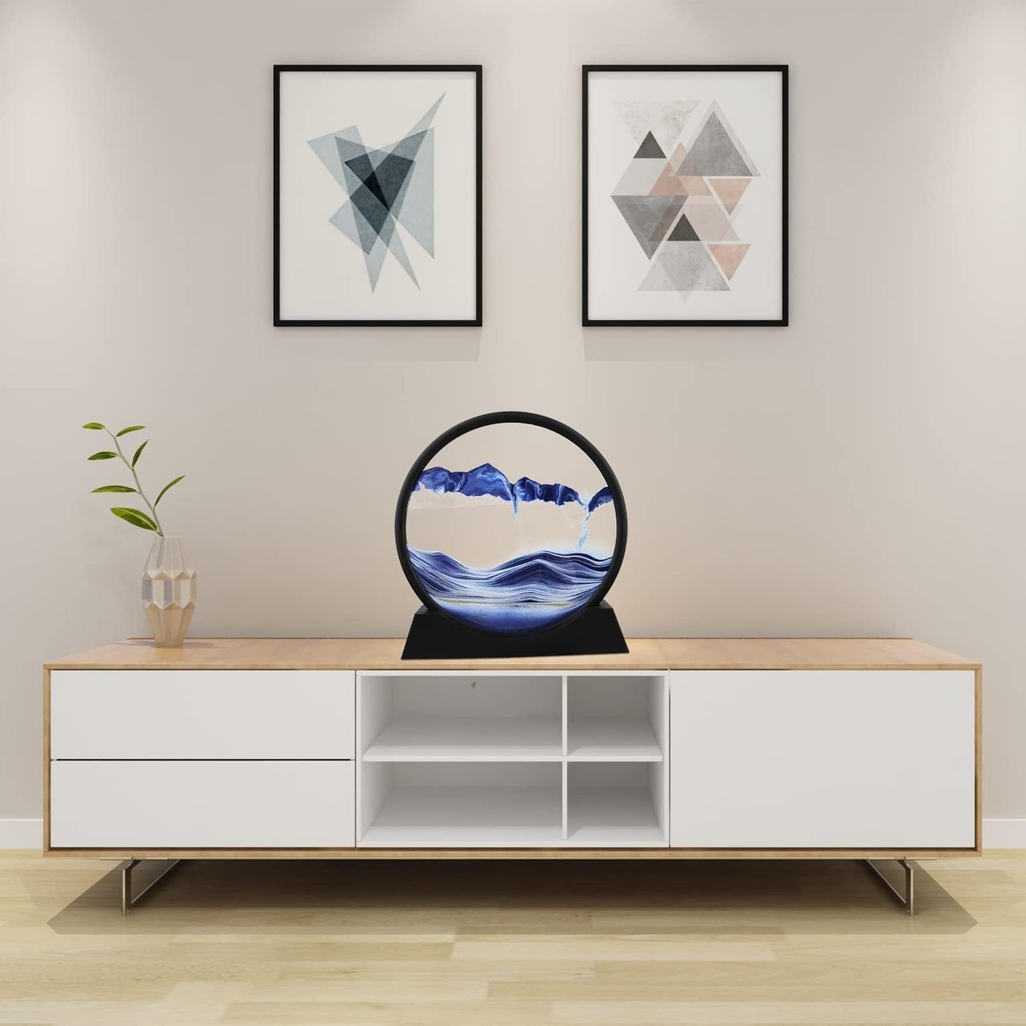 3D Moving Sand Art Picture Glass Liquid Painting Natural Landscape Showpieces for Home Decor, Antique Gifts for Kids, Office Desktop Decoration, Desk Table Decorative (7 Inch)