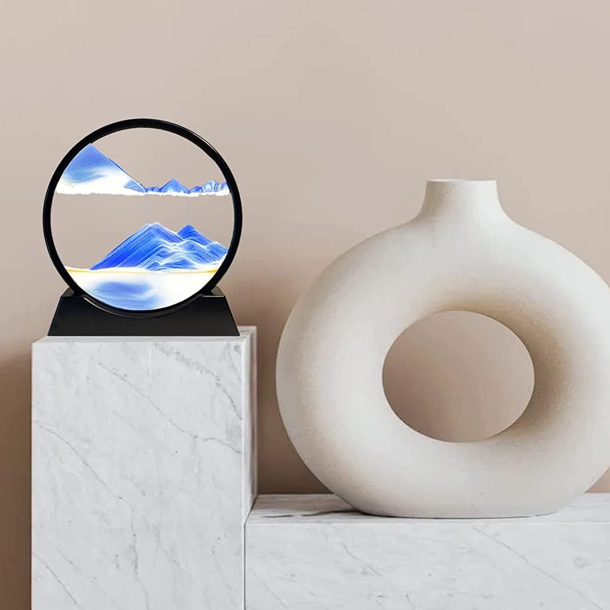 3D Moving Sand Art Picture Glass Liquid Painting Natural Landscape Showpieces for Home Decor, Antique Gifts for Kids, Office Desktop Decoration, Desk Table Decorative (7 Inch)
