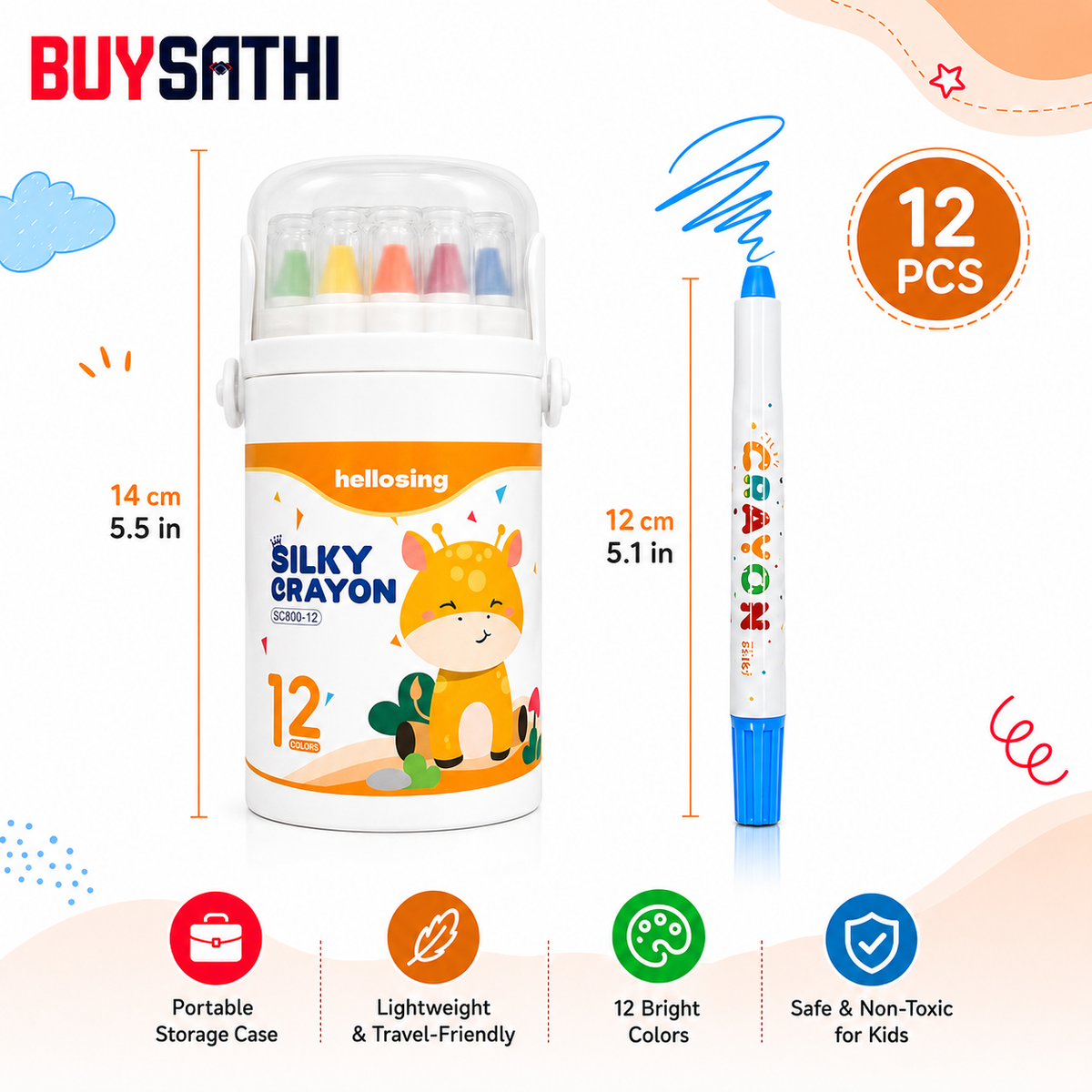 12 Crayons Colour Set Washable Crayons Twistable Rolling Wax Color Pens for Kids Drawing Art Work Supplies Educational Gift