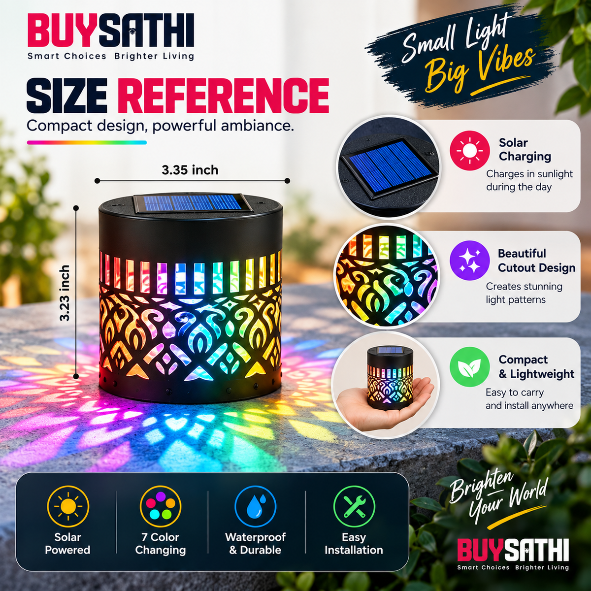 Solar Mandala Lights Outdoor Wall, 7 Color Changing Solar Projector Light, Waterproof Metal Decorative Light for Garden Fence Patio Backyard