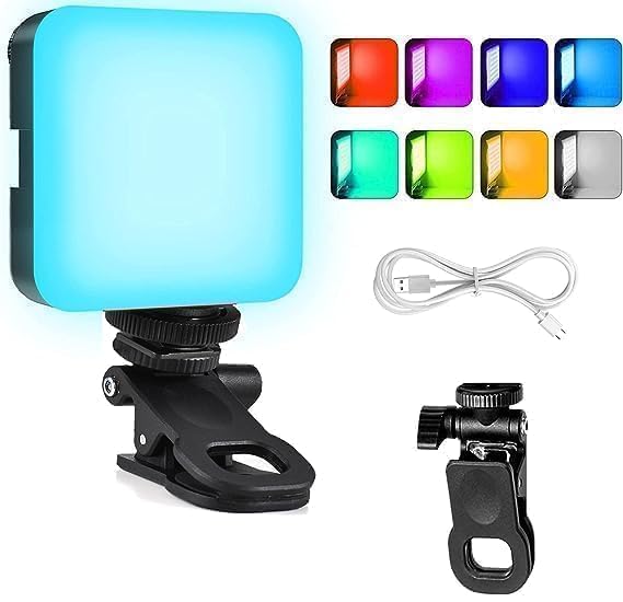 Portable LED Pocket Video RGB Studio Light for Video Shooting, Meeting, Photography, Selfie, Laptop, Tablet, Phone Lighting Dimmable & Rechargeable Type C with Clip
