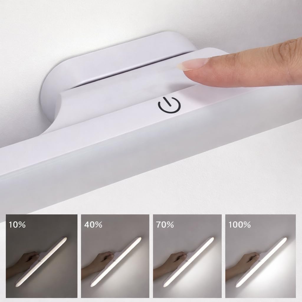Slim LED Under Cabinet Lamp with Curved Edge, 3 Color Dimmable Modes, 1200mAh Battery, USB Rechargeable Magnetic Mount LED Light Bar for Kitchen, Closet, Wardrobe & Bedroom Lighting (1 Pcs)