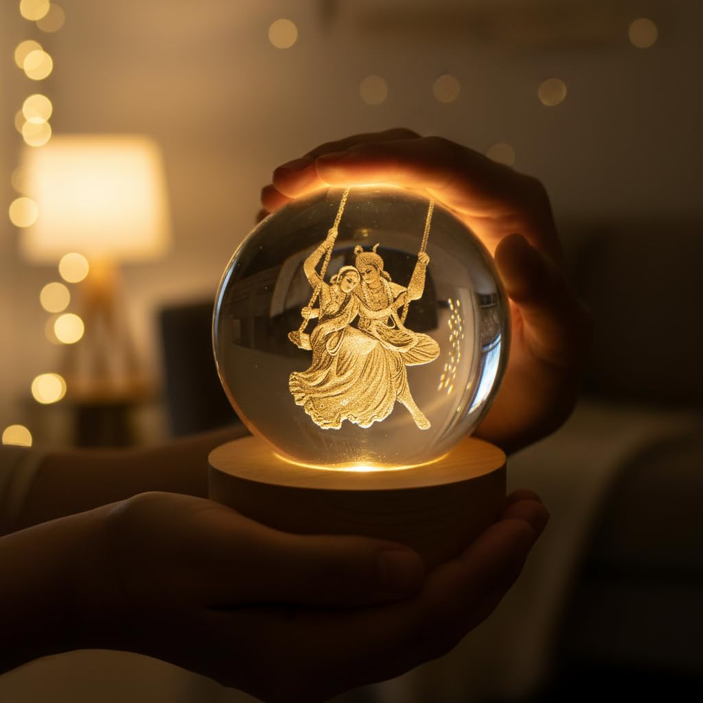3D Radha Krishna Swing Crystal Ball Night Lamp