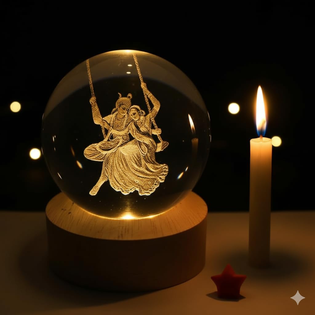 3D Radha Krishna Swing Crystal Ball Night Lamp