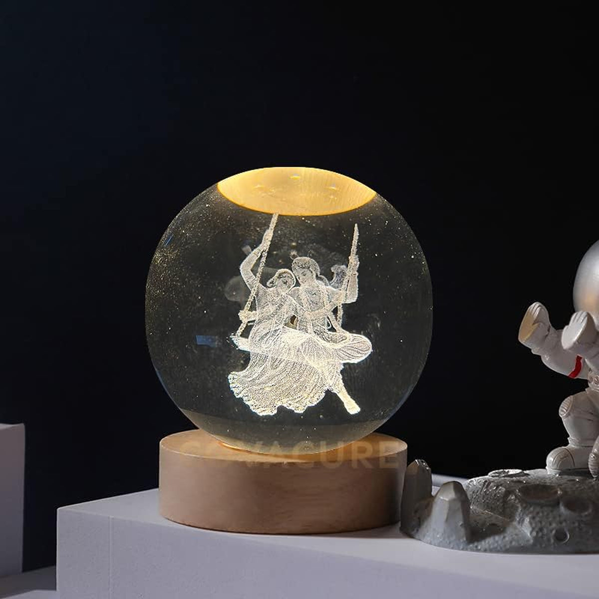 3D Radha Krishna Swing Crystal Ball Night Lamp