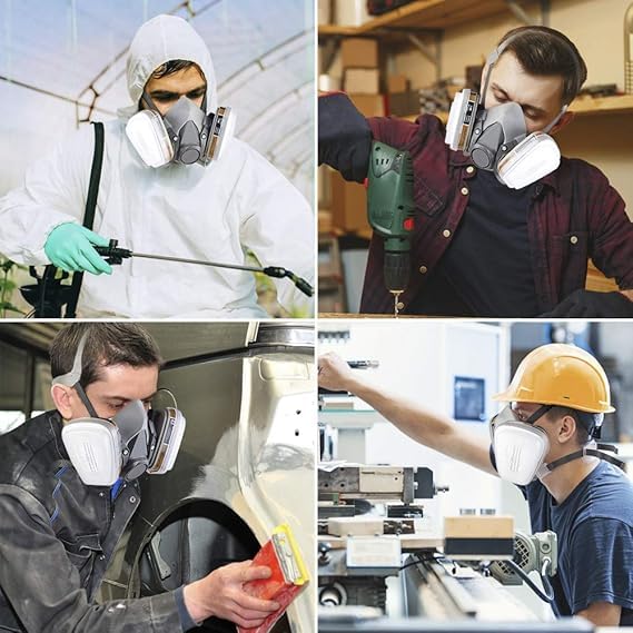 Reusable Respirator Mask, Reusable Half Face Cover Gas Mask with Safety Glasses, Anti-Gas, Anti-Dust, Filters for Painting, Welding, Polishing, Woodworking, Epoxy Resin and DIY Project