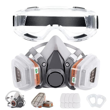 Reusable Respirator Mask, Reusable Half Face Cover Gas Mask with Safety Glasses, Anti-Gas, Anti-Dust, Filters for Painting, Welding, Polishing, Woodworking, Epoxy Resin and DIY Project