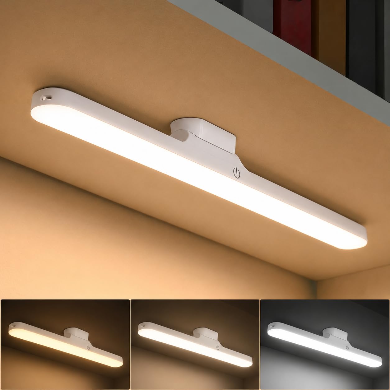 Slim LED Under Cabinet Lamp with Curved Edge, 3 Color Dimmable Modes, 1200mAh Battery, USB Rechargeable Magnetic Mount LED Light Bar for Kitchen, Closet, Wardrobe & Bedroom Lighting (1 Pcs)