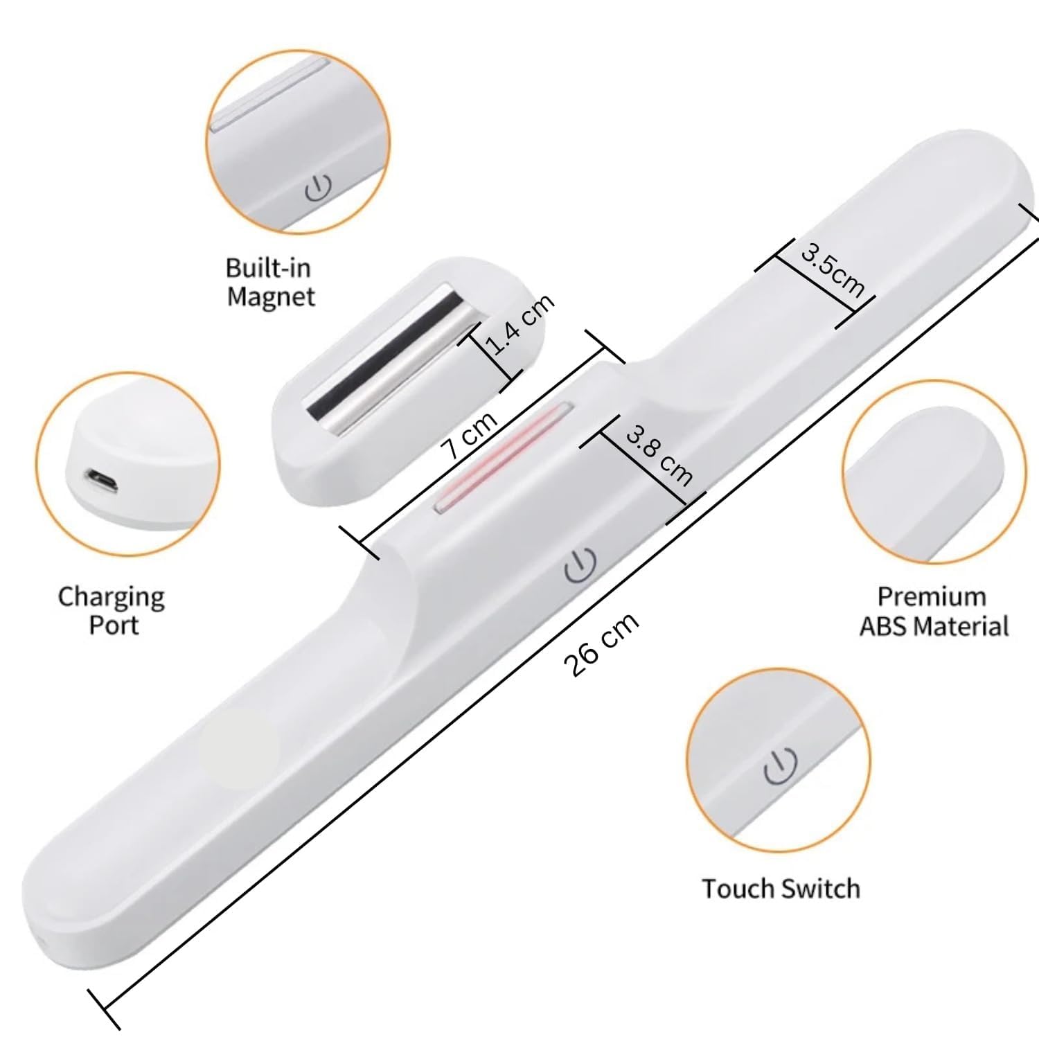 Slim LED Under Cabinet Lamp with Curved Edge, 3 Color Dimmable Modes, 1200mAh Battery, USB Rechargeable Magnetic Mount LED Light Bar for Kitchen, Closet, Wardrobe & Bedroom Lighting (1 Pcs)