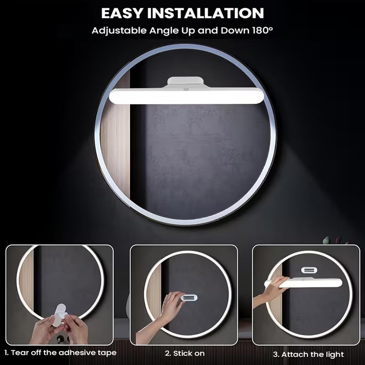 Slim LED Under Cabinet Lamp with Curved Edge, 3 Color Dimmable Modes, 1200mAh Battery, USB Rechargeable Magnetic Mount LED Light Bar for Kitchen, Closet, Wardrobe & Bedroom Lighting (1 Pcs)