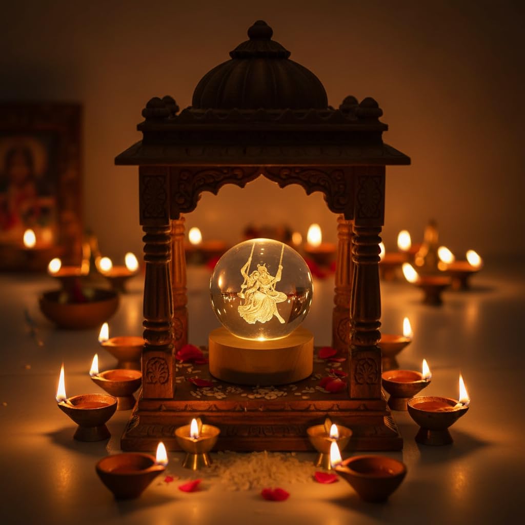 3D Radha Krishna Swing Crystal Ball Night Lamp
