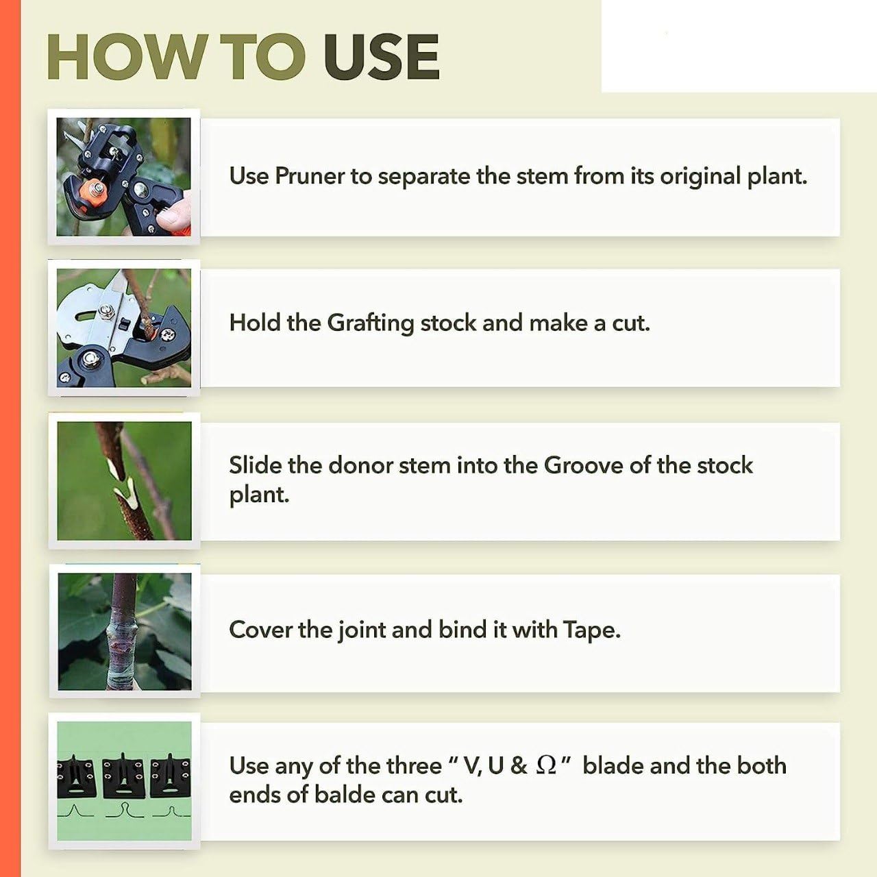 2 In 1 Garden Grafting Tool Pruner Kit For Plants, Plant Cutter For Garden, Grafting Tools For Plants, Precision Garden Grafting Tool With 3 Replaceable SK5 Steel Blades (Ω, U, V-Cut)