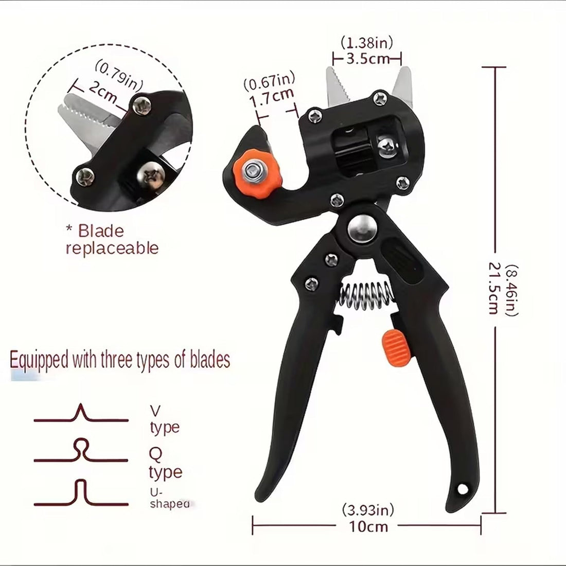 2 In 1 Garden Grafting Tool Pruner Kit For Plants, Plant Cutter For Garden, Grafting Tools For Plants, Precision Garden Grafting Tool With 3 Replaceable SK5 Steel Blades (Ω, U, V-Cut)