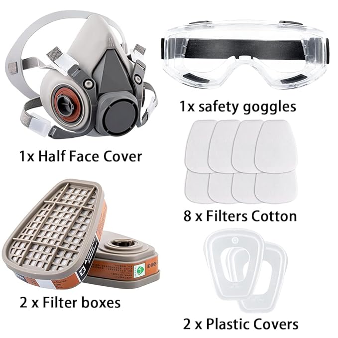 Reusable Respirator Mask, Reusable Half Face Cover Gas Mask with Safety Glasses, Anti-Gas, Anti-Dust, Filters for Painting, Welding, Polishing, Woodworking, Epoxy Resin and DIY Project