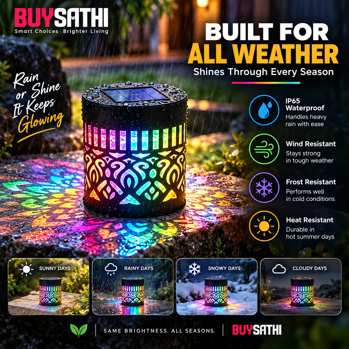 Solar Mandala Lights Outdoor Wall, 7 Color Changing Solar Projector Light, Waterproof Metal Decorative Light for Garden Fence Patio Backyard