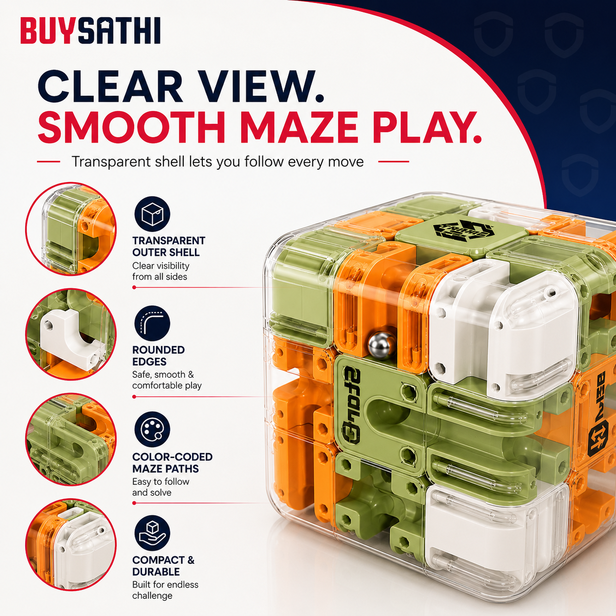3D Maze Puzzle Cube with Metal Ball Inside - Transparent Handheld Marble Run Brain Teaser Game for Kids & Adults | Focus Skill Development Educational Toy and Stress Relief Challenge