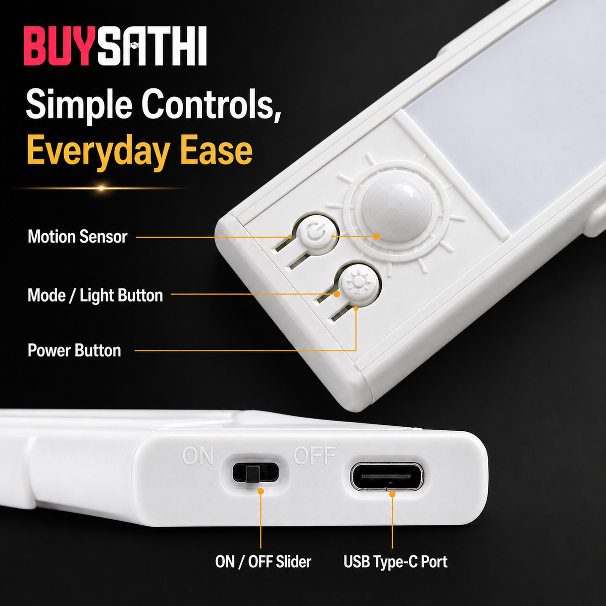 Under Cabinet Lights Rechargeable, Motion Sensor Under Cabinet LED Light, 3 Color Modes Wireless Rechargeable Closet Light, Super Bright Stick-On Light Bars for Kitchen (20 CM)