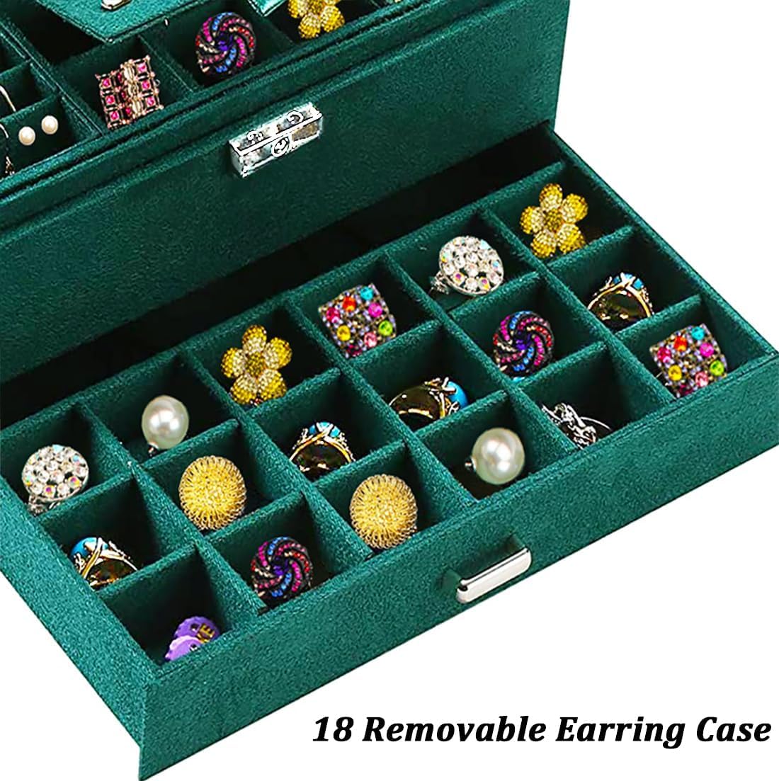 Large Jewellery Organiser with Drawer 3-Layer Velvet Jewellery Boxes/Jewellery Storage Case with Lock for Rings, Necklace And Earrings/Wedding Birthday Gift Box for Women