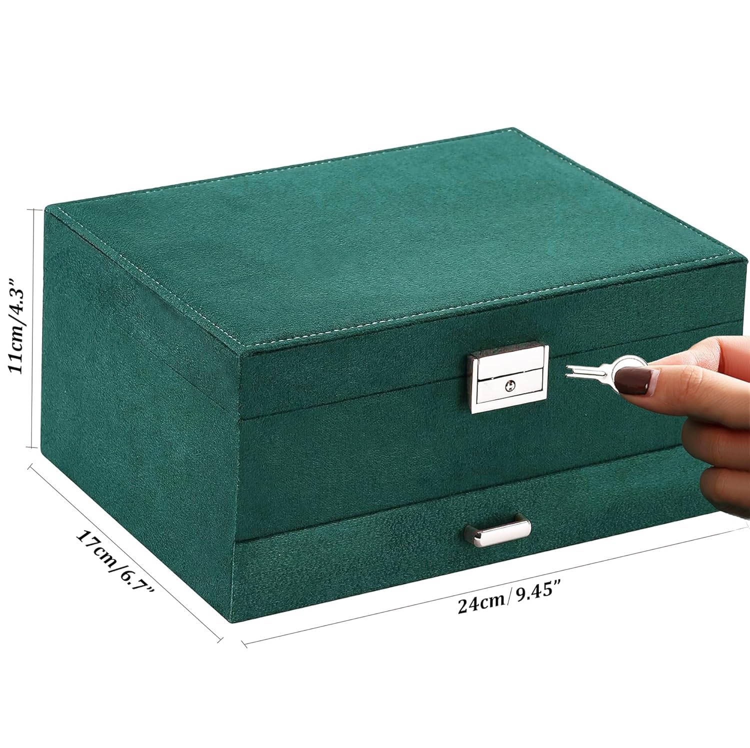 Large Jewellery Organiser with Drawer 3-Layer Velvet Jewellery Boxes/Jewellery Storage Case with Lock for Rings, Necklace And Earrings/Wedding Birthday Gift Box for Women