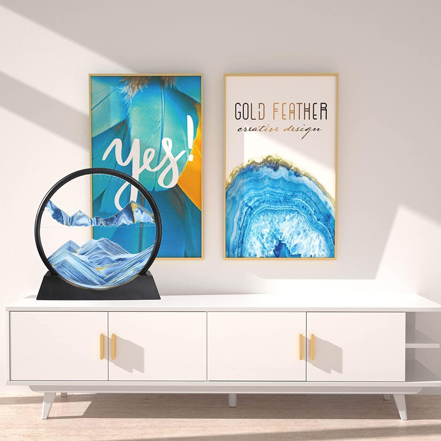 3D Moving Sand Art Picture Glass Liquid Painting Natural Landscape Decor For Stress Relief