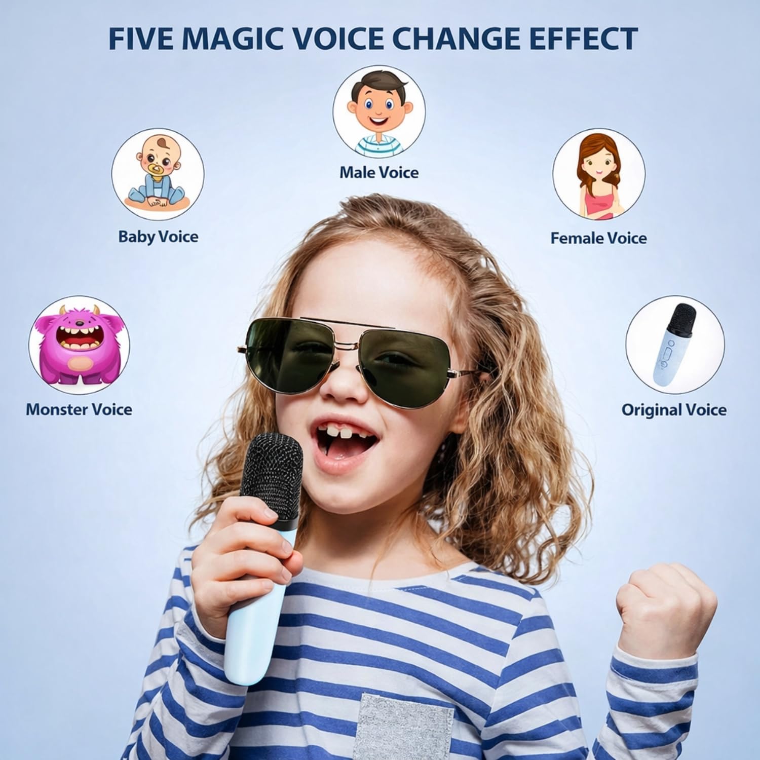 ortable Bluetooth Speaker 10W with Wireless Karaoke Mic, Bluetooth 5.1, 8H Playtime, 5 Voice Change Effects, RGB LED Lights, TF Card Support, Type-C Charging, Mini Wireless Speaker