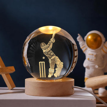 3D Virat Kohli Crystal Ball Night Lamp, Virat Kohli Crystal Ball Night Light with USB, LED Wooden Base Table Lamp for Bedroom Home Office Decoration Birthday Gift for Boys and Girls