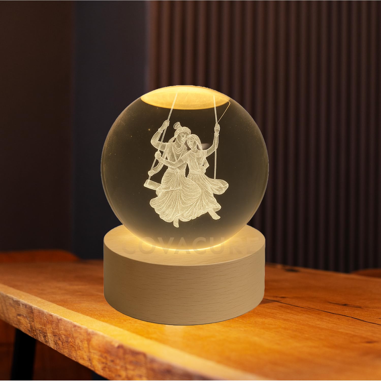 3D Radha Krishna Swing Crystal Ball Night Lamp