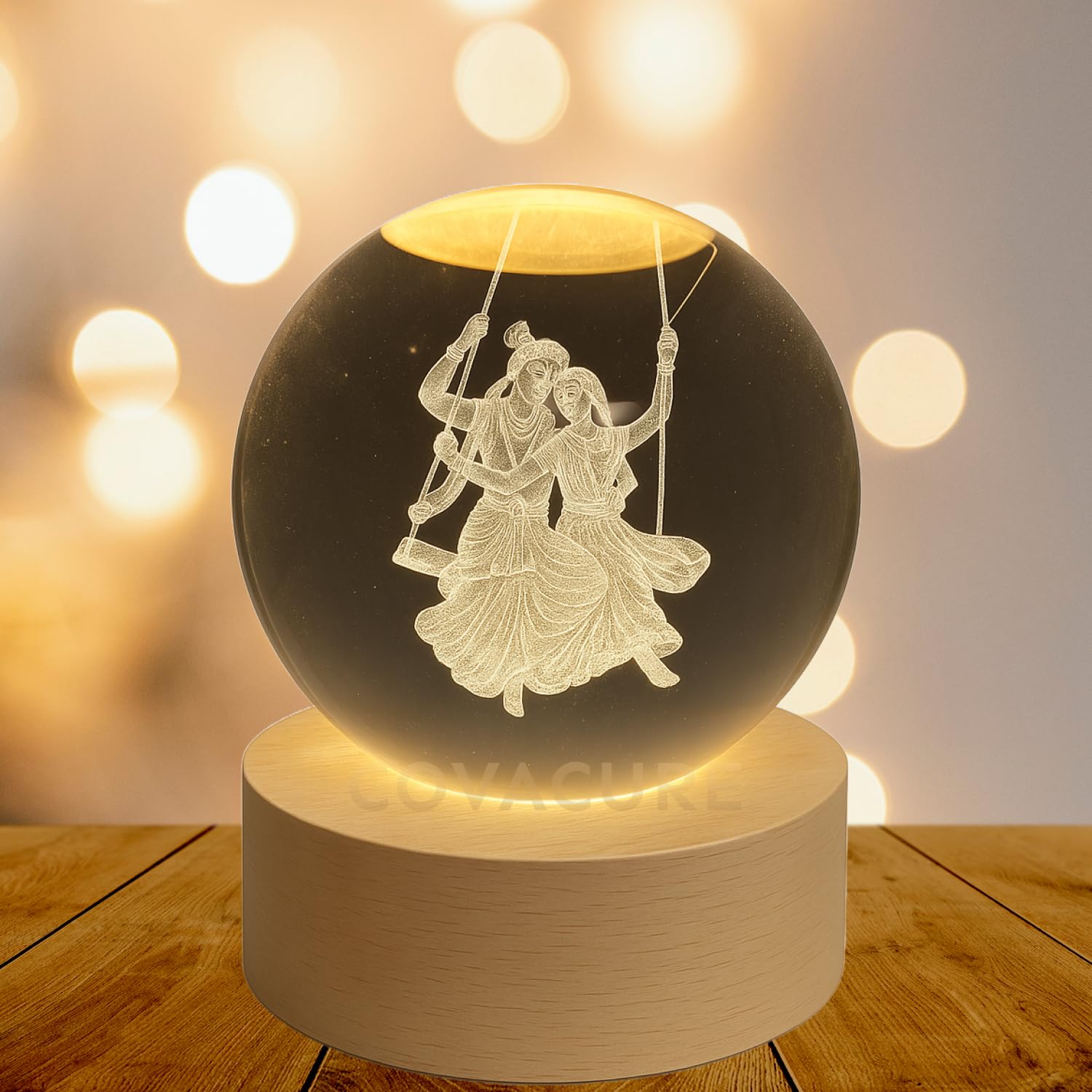 3D Radha Krishna Swing Crystal Ball Night Lamp