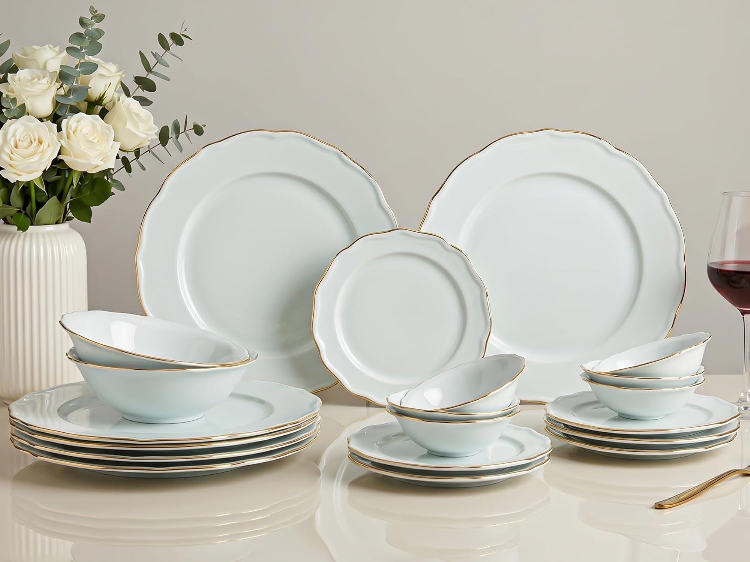 Bodhi House Handcrafted Stoneware Ceramic Dinner Set, 20 Pieces Dish Set Serving for 6, Microwave and Dishwasher Safe, Bone-ash Free, Crockery Set for Dining and Gifting, Ocean Green