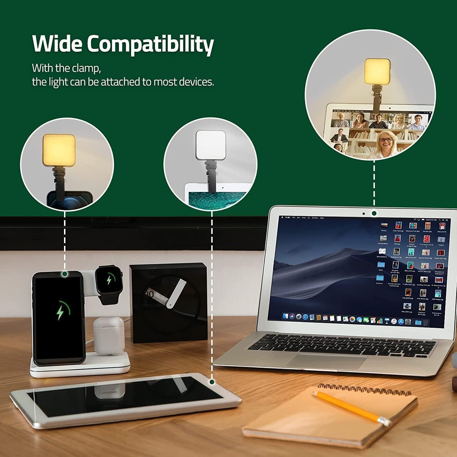 Portable LED Pocket Video RGB Studio Light for Video Shooting, Meeting, Photography, Selfie, Laptop, Tablet, Phone Lighting Dimmable & Rechargeable Type C with Clip