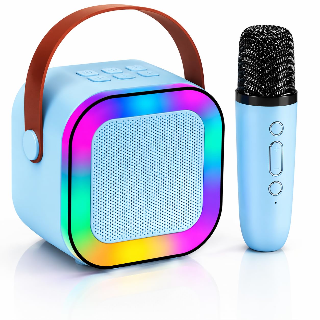 ortable Bluetooth Speaker 10W with Wireless Karaoke Mic, Bluetooth 5.1, 8H Playtime, 5 Voice Change Effects, RGB LED Lights, TF Card Support, Type-C Charging, Mini Wireless Speaker