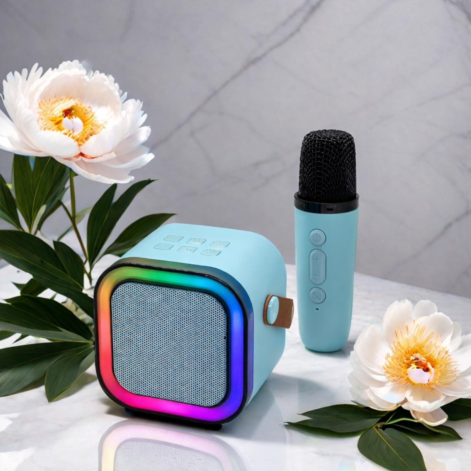 ortable Bluetooth Speaker 10W with Wireless Karaoke Mic, Bluetooth 5.1, 8H Playtime, 5 Voice Change Effects, RGB LED Lights, TF Card Support, Type-C Charging, Mini Wireless Speaker