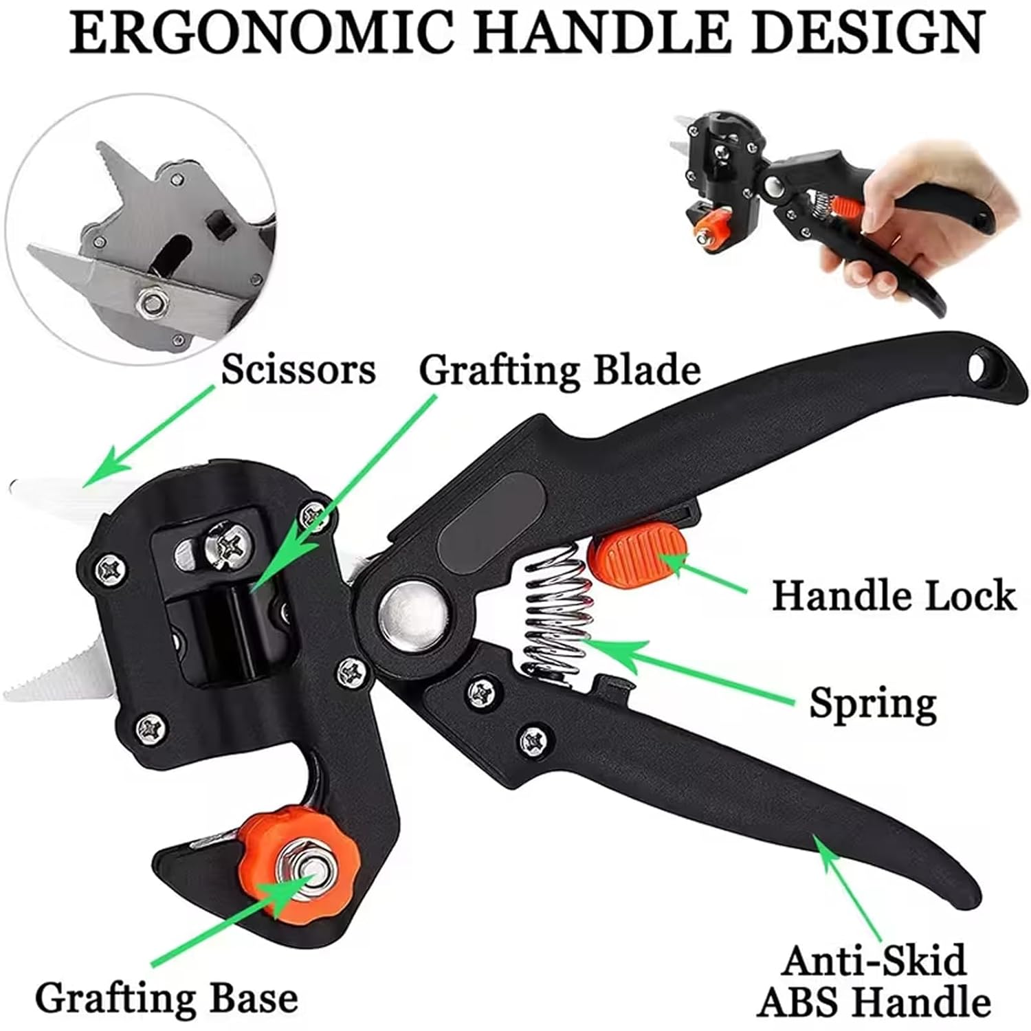 2 In 1 Garden Grafting Tool Pruner Kit For Plants, Plant Cutter For Garden, Grafting Tools For Plants, Precision Garden Grafting Tool With 3 Replaceable SK5 Steel Blades (Ω, U, V-Cut)