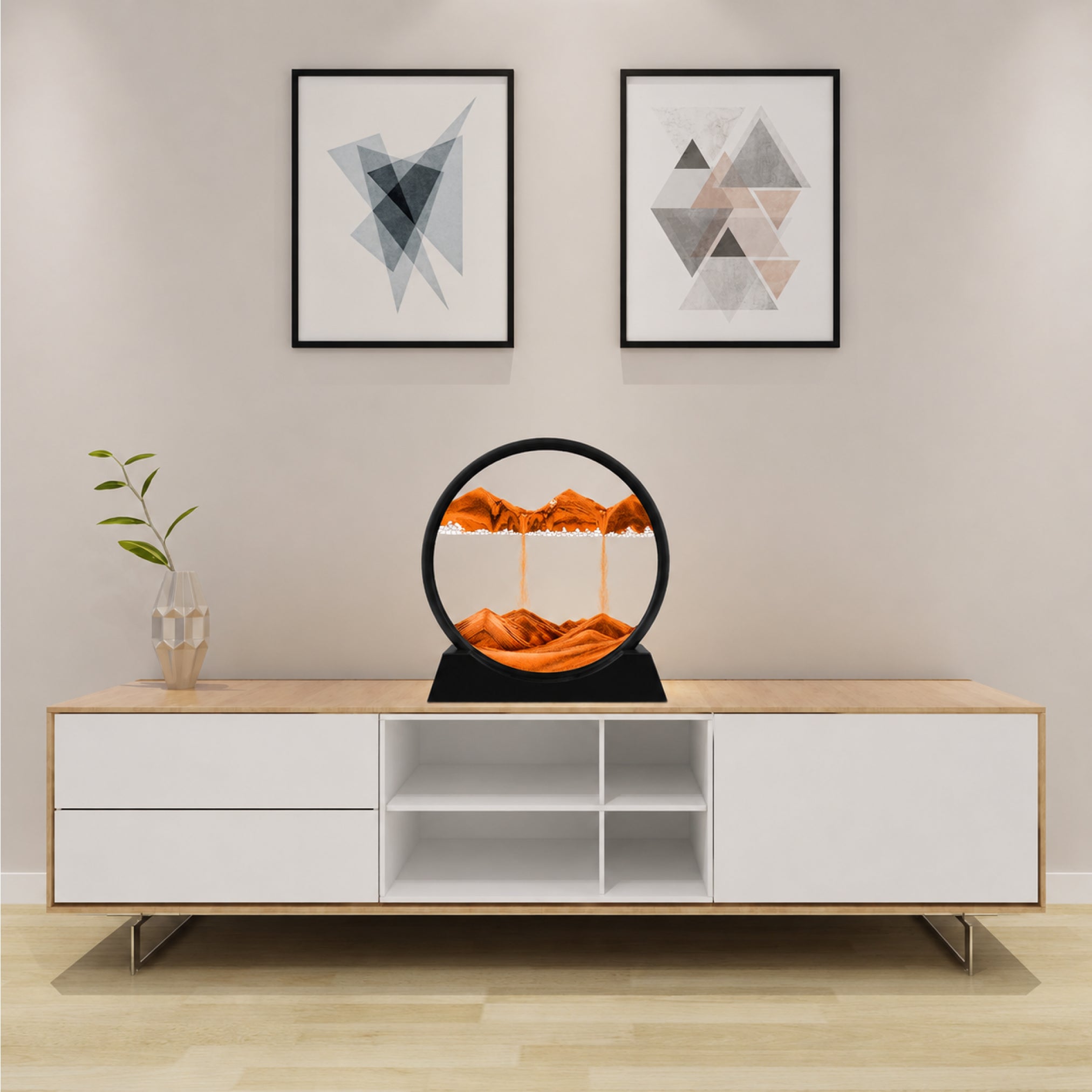 3D Moving Sand Art Picture Glass Liquid Painting Natural Landscape Showpieces for Home Decor, Antique Gifts for Kids, Office Desktop Decoration, Desk Table Decorative (7 Inch)