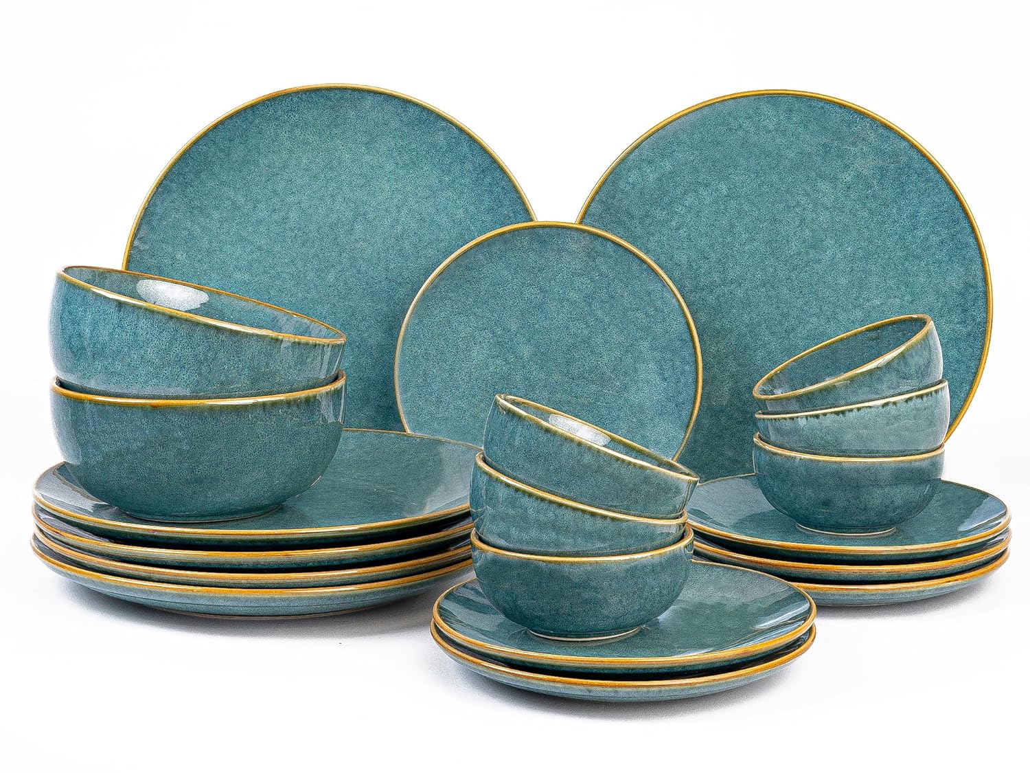 Bodhi House Handcrafted Stoneware Ceramic Dinner Set, 20 Pieces Dish Set Serving for 6, Microwave and Dishwasher Safe, Bone-ash Free, Crockery Set for Dining and Gifting, Ocean Green