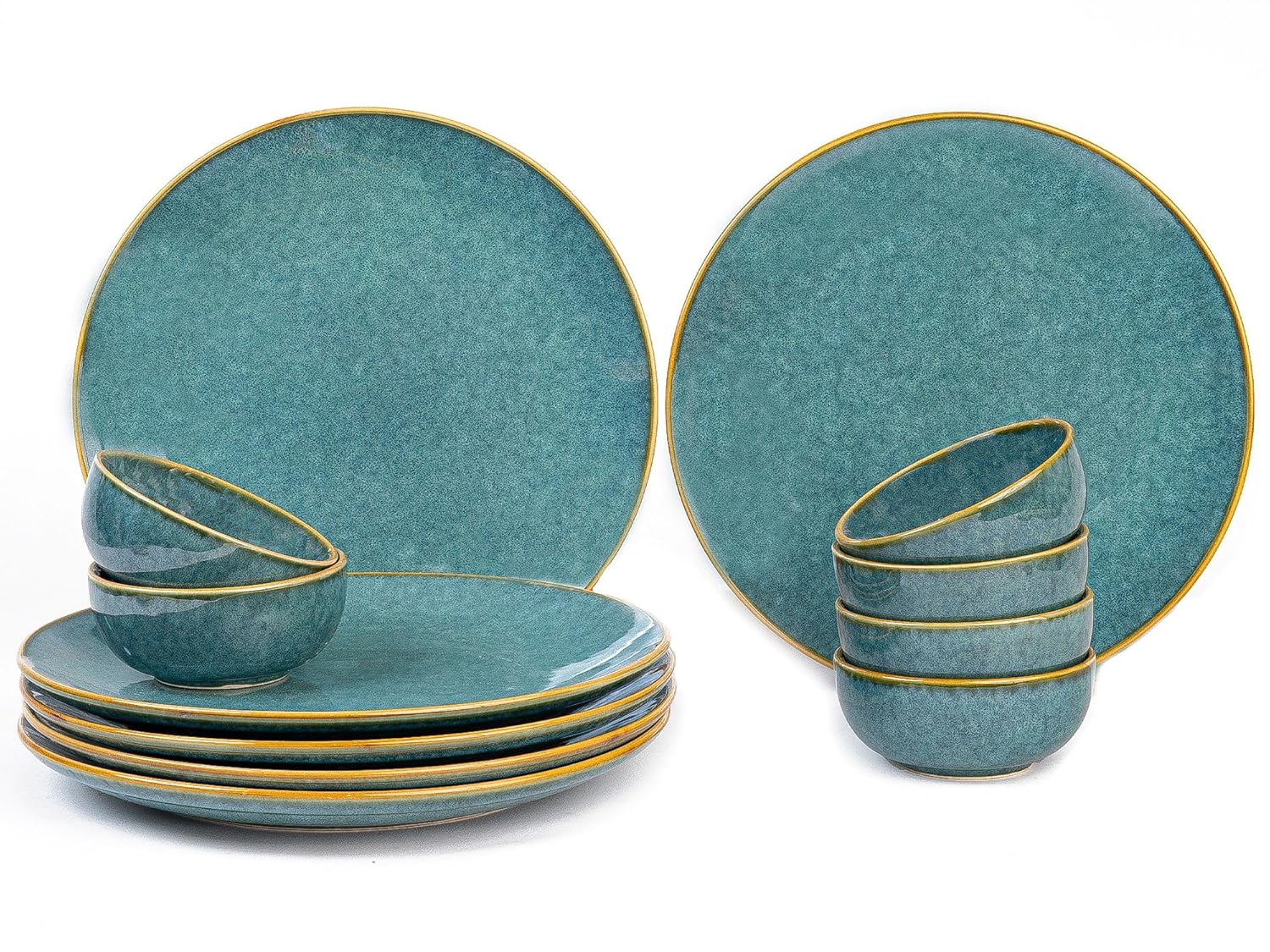 Bodhi House Handcrafted Stoneware Ceramic Dinner Set, 20 Pieces Dish Set Serving for 6, Microwave and Dishwasher Safe, Bone-ash Free, Crockery Set for Dining and Gifting, Ocean Green