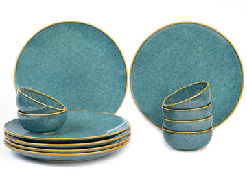 Bodhi House Handcrafted Stoneware Ceramic Dinner Set, 20 Pieces Dish Set Serving for 6, Microwave and Dishwasher Safe, Bone-ash Free, Crockery Set for Dining and Gifting, Ocean Green