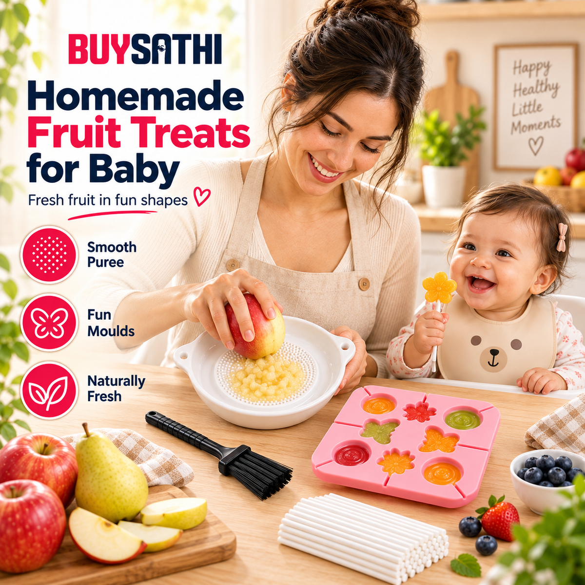 Ceramic Garlic Grater Plate with Brush & 8 Cavity Silicone Lollipop Mould with 100 Free Sticks, Ginger Garlic Turmeric Grater & DIY Candy Chocolate Ice Lollipop Making Mould Combo