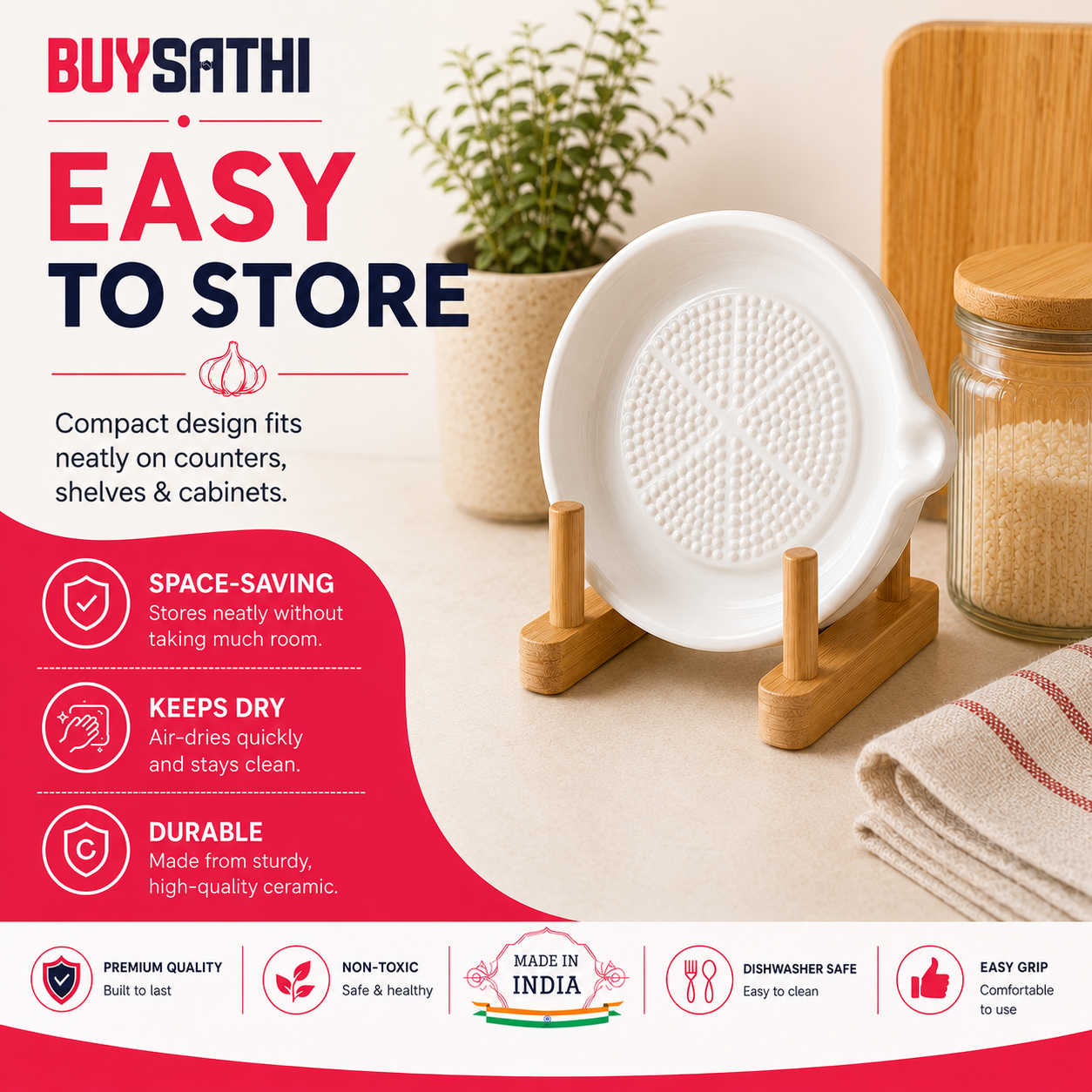 Ceramic Ginger Garlic Grater Plate with Brush Manual Crusher Grinder Tool for Ginger, Garlic, Turmeric, Nutmeg, Fruits & Vegetables Durable, Easy to Clean, Non-Slip Kitchen Utensil (4.7 Inch)