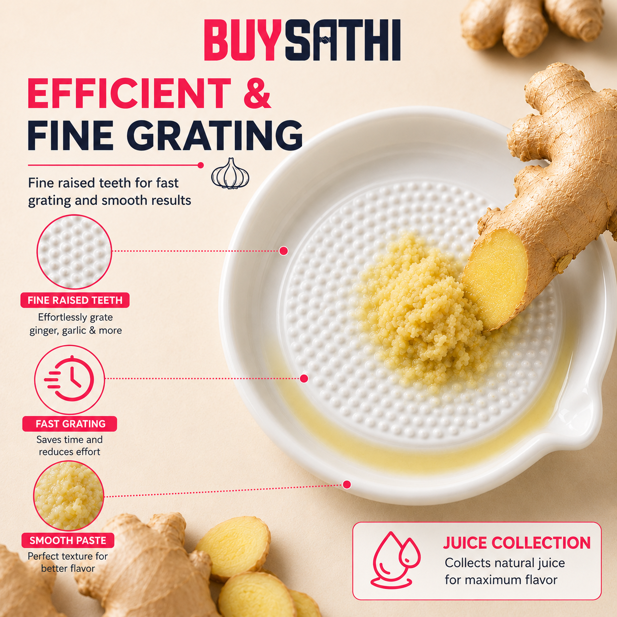 Ceramic Ginger Garlic Grater Plate with Brush Manual Crusher Grinder Tool for Ginger, Garlic, Turmeric, Nutmeg, Fruits & Vegetables Durable, Easy to Clean, Non-Slip Kitchen Utensil (4.7 Inch)